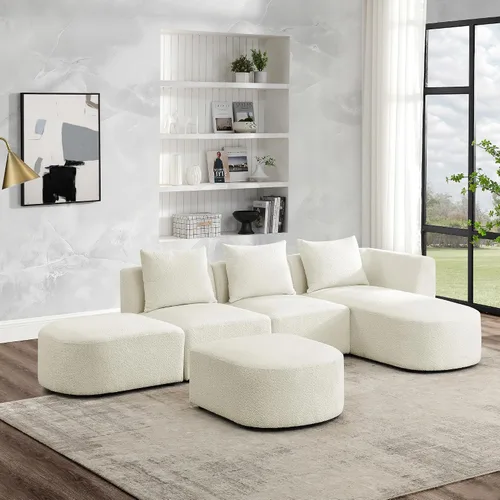 Vista 25 de Quarte Sofá seccional en forma de U, sofá modular con dos asientos individuales, dos sillas, combinación de bricolaje, tela de hilo en bucle Beige/5