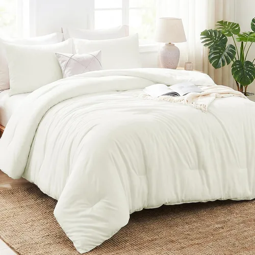 Vista 43 de CozyLux - Juego de edredón beige tamaño individual/individual XL, 2 piezas de juego de cama extra largo sólido transpirable acolchado, juego de cama