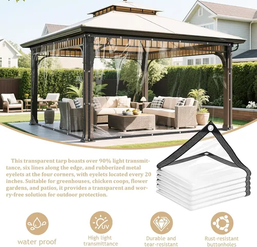 Vista 5 de Lona transparente de 8x20 pies con ojales, lonas transparentes engrosadas de 14 mil, resistente, impermeable, resistente al desgarro, vinilo PVC