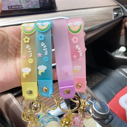 Vista 8 de Xinbalove Lindas bolsas de botella de helado para muñeca con colgante de llavero de coche para niños, niñas y mujeres, llavero flotante de jalea