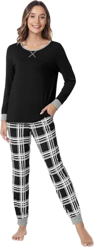 Vista 9 de NACHILA Women's Pajamas Set-Viscose Made from Bamboo, Long Sleeve Sleepwear Top with Pants Comfy Pajama Soft 2 Piece Pjs B-aqua Green