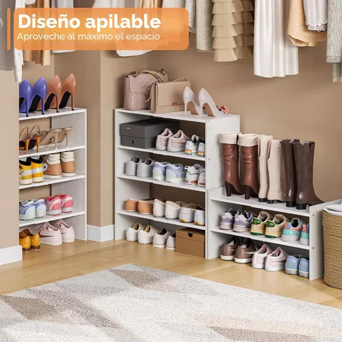 Vista 8 de X-cosrack - Organizador de zapatero de 2 niveles para armario, zapatero blanco expandible y ajustable, estantes de almacenamiento de zapatos