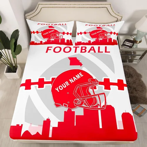 Vista 30 de Erosebridal Juego de sábanas bajeras personalizadas de fútbol americano para niños y niñas, juego de cama de jugadores de fútbol, juego de ropa