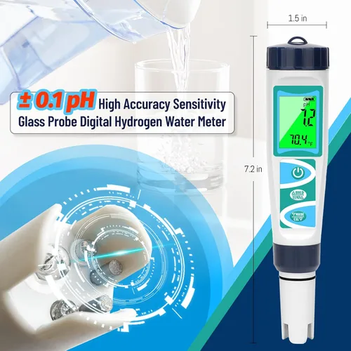Vista 6 de Probador de agua de hidrógeno Medidor de pH para agua potable pH multifuncional H2 ORP TDS EC Probador de temperatura de precisión Probador