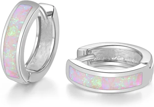 Vista 162 de CiNily Aretes Huggie de ópalo con bisagras, chapados en oro, hipoalergénicos, pequeños aretes de aro para mujeres, adolescentes, niñas, hombres