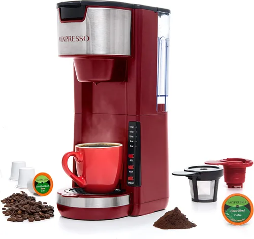 Vista 9 de Mixpresso - Cafetera negra para una porción, compatible con cápsulas K-Cup y café molido, cafetera compacta de 30 oz con 5 tamaños de preparación