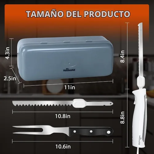 Vista 9 de Cuchillo eléctrico con cable, cuchillas dentadas de acero Blanco
