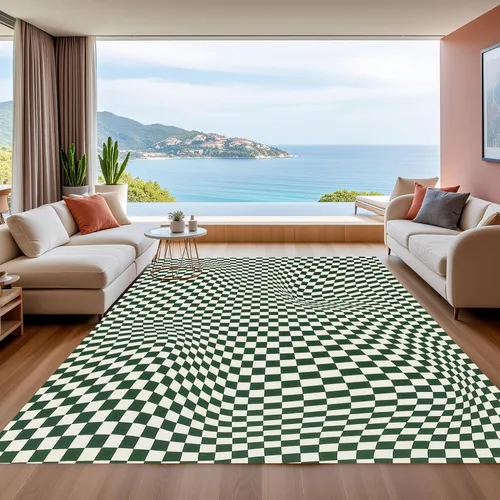 Vista 13 de Alfombra ondulada azul única con diseño de cuadros para sala de estar, extra grande, lavable a máquina, alfombra de pasillo de cocina, alfombra