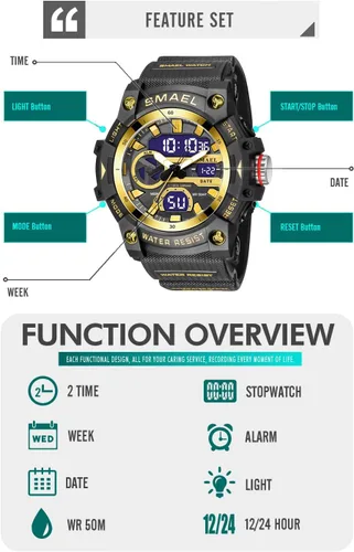 Vista 3 de KXAITO Relojes deportivos para hombre, impermeables, militares, con fecha, tácticas, LED, alarma facial, cronómetro, para hombre