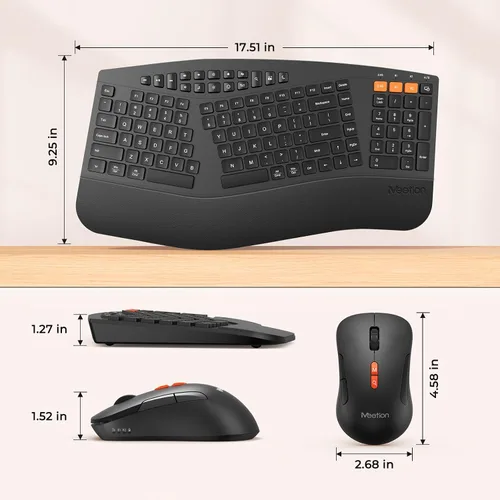 Vista 8 de MEETION Teclado y mouse ergonómicos, teclado Bluetooth multidispositivo y mouse inalámbricos, mouse ajustable de 4 DPI, teclado dividido