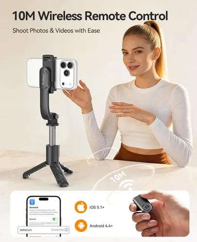 Vista 3 de ORICO Trípode portátil de aluminio para selfies, mini trípode de 26 pulgadas para iPhone, soporte extensible con control remoto inalámbrico