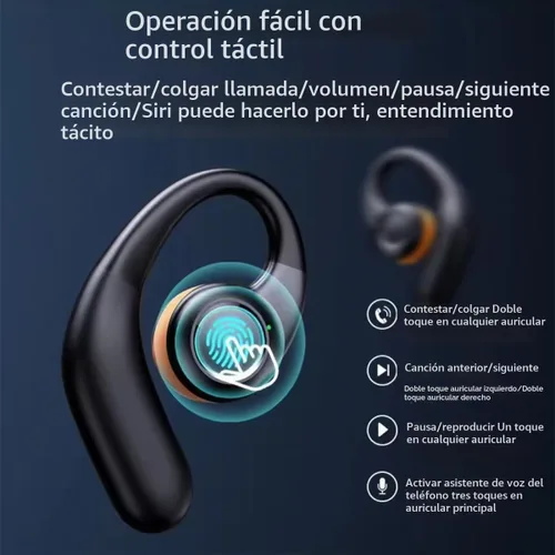Vista 2 de Auriculares abiertos inalámbricos Bluetooth 5.3 conducción de aire en los oídos, IPX5 impermeables para deportes, micrófonos de llamada clara Negro