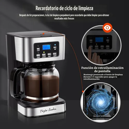 Vista 6 de Taylor Swoden Cafetera programable para 12 tazas, negro y acero inoxidable