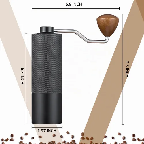 Vista 7 de Molinillo de café manual con capacidad de 0.88 oz, rebabas de acero inoxidable, mango de madera, molinillo de café para rebabas para el hogar Negro