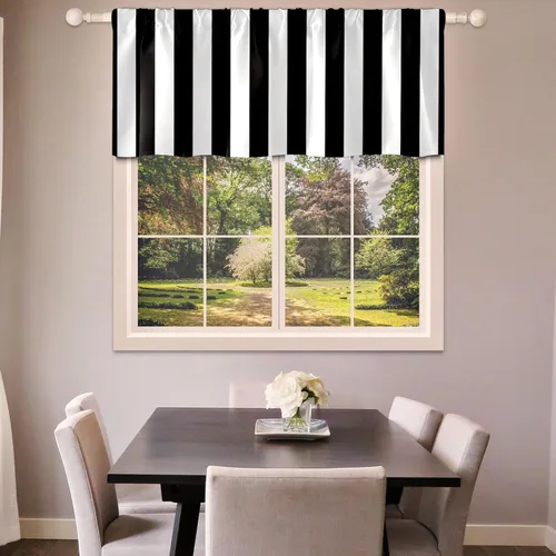 Vista 8 de Cortina de cocina con diseño de rayas verticales blancas y negras, cortinas opacas para baño, sala de estar, ventana, 14 x 52 pulgadas Rayas blancas