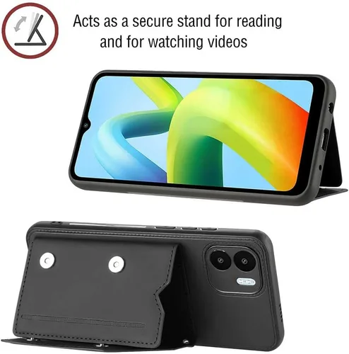 Vista 2 de Funda compatible con Xiaomi Redmi A1, soporte de piel sintética con ranura para tarjetas, compatible con Redmi A2 4G, funda 2 en 1, color negro