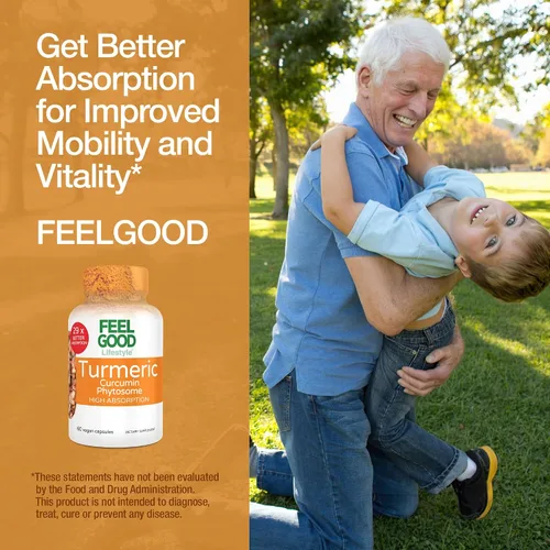 Vista 7 de FeelGood Superfoods - Cápsulas de curcumina de cúrcuma - Ultra alta absorción - 60ct - 1000mg por porción