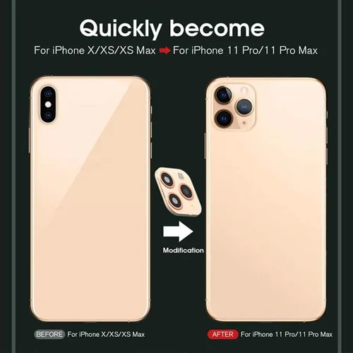 Vista 3 de Adhesivo para lente de iPhone XR/X Convert to iPhone 11/11 Pro/11 Pro Max, protector de lente de cámara para iPhone XR/X/XS/XS Max, cubierta