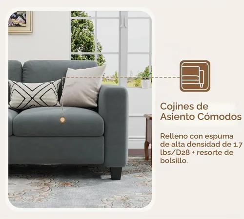 Vista 4 de Sofás modernos de 3 asientos para sala de estar con otomana