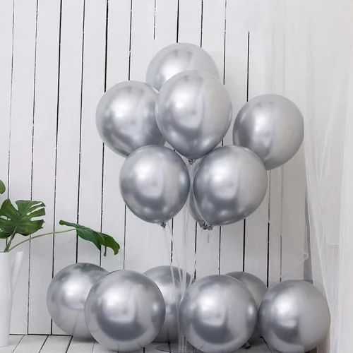 Vista 6 de Globos metálicos plateados de diferentes tamaños, 105 piezas de guirnalda de globos plateados cromados de 18, 12, 10 y 5 pulgadas, globos metálicos