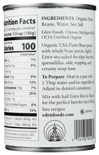 Vista 2 de Eden Foods Frijoles Pintos Refritos Orgánicos - 16 oz3