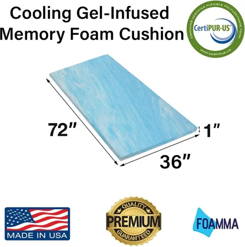 Vista 2 de Foamma Cojín de espuma viscoelástica con gel de enfriamiento de 1 x 36 x 72 pulgadas, protector de colchón de cama, reemplazo de asiento, acolchado