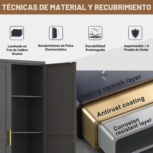Vista 4 de PAOFIN Armario de almacenamiento de despensa de cocina de metal con 2 puertas y 3 estantes ajustables, armario de despensa con pie de nivelación