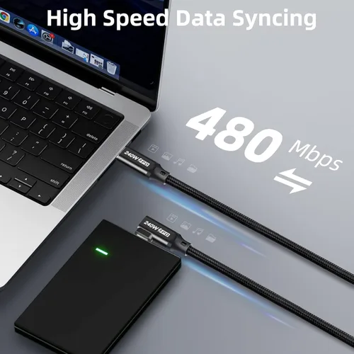 Vista 8 de Cable USB C a USB C de 240W 0.5FT, PD 3.1 Tipo C a C 5A Cable de Carga Rápida en Ángulo Recto para MacBook Pro/Air, iPad Pro/Air/Mini