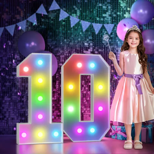 Vista 33 de Imprsv Letras coloridas de marquesina de 3 pies y letras grandes iluminadas RGB con control remoto, decoraciones de fiesta de cumpleaños Carta