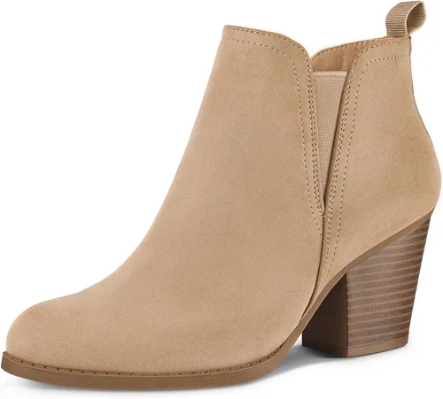 Vista 9 de mysoft Botines de tobillo para mujer con corte en V, panel elástico lateral, tacón grueso apilado con cremallera lateral Patrón de serpiente negro.