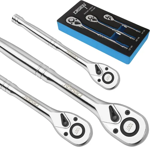 Vista 10 de DISEN Juego de 3 Llaves de Trinquete Extensibles, Impulso de 1/4" 3/8" 1/2", 72 Dientes, Liberación Rápida, Llaves de Vaso con Impulso Reversible