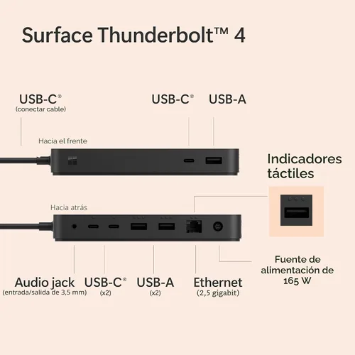 Vista 5 de Microsoft Estación de acoplamiento Surface Thunderbolt 4 - Negro (T8H-00001)