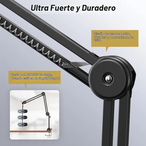 Vista 3 de TONOR Brazo de brazo de micrófono, brazo de micrófono ajustable con filtro pop extra grande, adaptador de tornillo de 3/8 pulgadas y 5/8 pulgadas