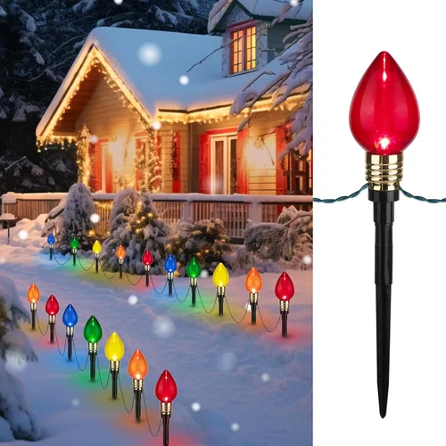 Vista 12 de Brightown Paquete de 2 Luces de Sendero Navideñas C9 de Fresa para Exteriores - Total 34.8 Pies 20 Luces LED de Sendero Navideño, Luces de Navidad