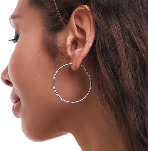 Vista 4 de Aretes de aro grandes de plata de ley de 0.079 pulgadas para mujer, aros de plata grandes hipoalergénicos, sin finos, finos y de gran