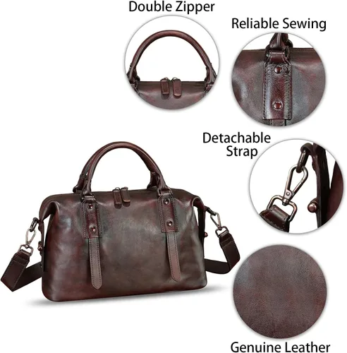 Vista 6 de Bolso de cuero genuino para mujer, bolso de mano con asa superior, bolso cruzado vintage, bolso de cuero retro