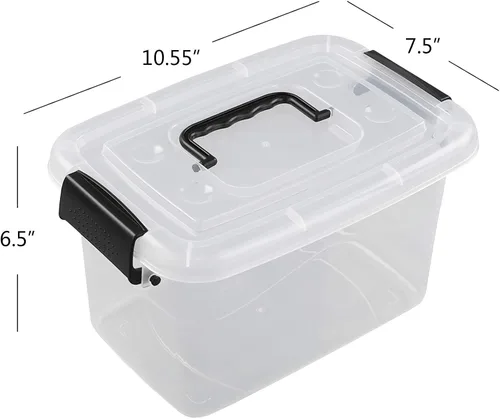 Vista 2 de Contenedor de almacenamiento transparente de 5 cuartos de galón, contenedor de caja con pestillo con mango negro, 6 paquetes