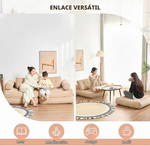 Vista 3 de Afuson Plus - Sofá cama futón para espacios pequeños, sofá de piso con reposabrazos, sofá plegable, sofá convertible con almohada, portátil, cómodo