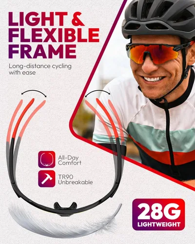 Vista 5 de VICTGOAL Gafas de ciclismo para hombres y mujeres con lentes polarizadas, protección UV, gafas de sol de ciclismo TR90 marco para gafas de bicicleta