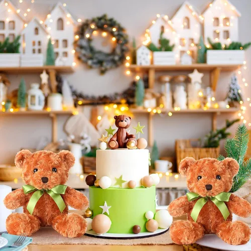 Vista 5 de Hungdao 24 piezas de osos de peluche a granel de 10 pulgadas, lindo oso de peluche suave con lazo verde para regalo de baby shower, cumpleaños