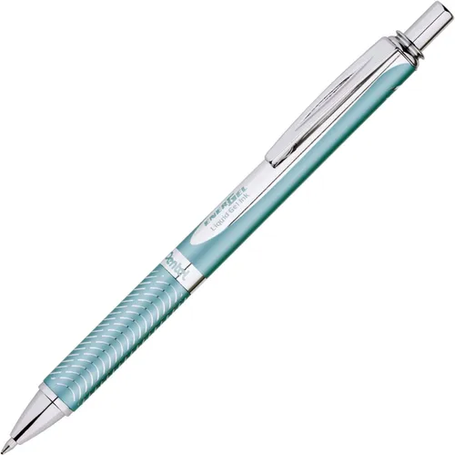 Vista 4 de Pentel Energel 0.7mm Alloy RT Bolígrafos retráctiles de gel con tinta - Paquete de 3 - Barriles metálicos de color negro, plateado y aguamarina