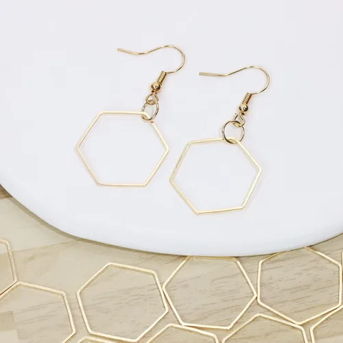 Vista 5 de Shapenty Dijes hexagonales de latón con marco hueco, marcos de bisel abierto, conectores de anillo de enlace, aretes de aro para collares, pulseras