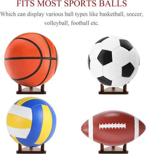 Vista 5 de Frcctre Paquete de 3 soportes de madera para pelotas de fútbol, baloncesto, fútbol, voleibol, rugby, estante de almacenamiento de pelotas deportivas