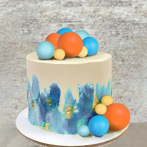 Vista 5 de Decoración para pastel de bolas, bolas amarillas, azules, naranjas, decoración para tartas para suministros de cumpleaños boho (estilo 1)