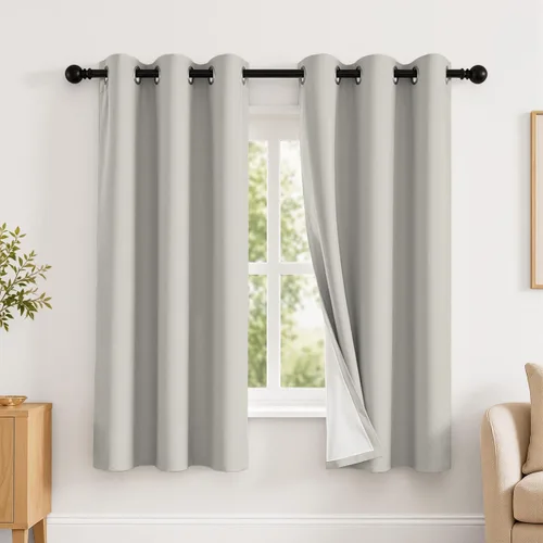 Vista 44 de 2 paneles de cortinas 100% opacas, de peso medio, con aislamiento térmico y ojales para dormitorio, sala de estar, tratamiento de ventana