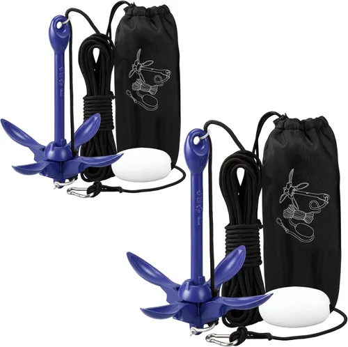 Vista 16 de Lounsweer Paquete de 2 anclajes de kayak marino de 1.5/3.5 libras, kit de anclaje plegable para barco, kayak, pesca, accesorios para botes pequeños