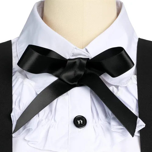 Vista 4 de Overol de vestido de Lolita negro para mujer, talla grande, acampanado, cintura alta, conjunto de falda de anime, trajes de sirvienta de anime