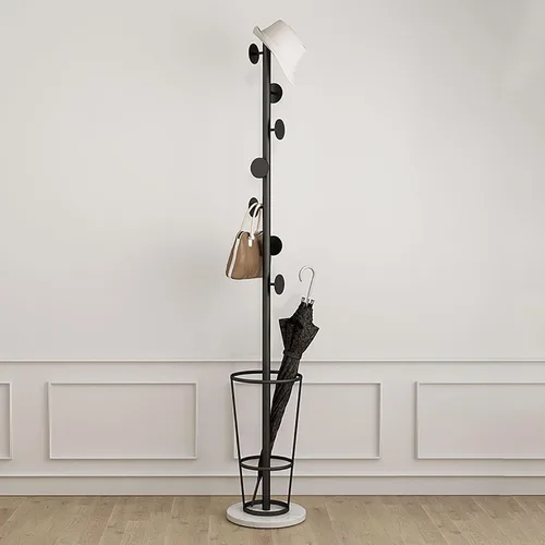Vista 12 de Soporte de metal para paraguas con perchero, soporte para paraguas para entrada con base de mármol, perchero con soporte para paraguas, perchero