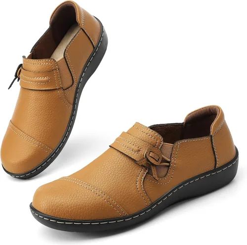 Vista 8 de LAZYPOP Mocasines de cuero clásicos y cómodos para mujer, bonitos zapatos de vestir informales, ligeros, para caminar, zapatos planos