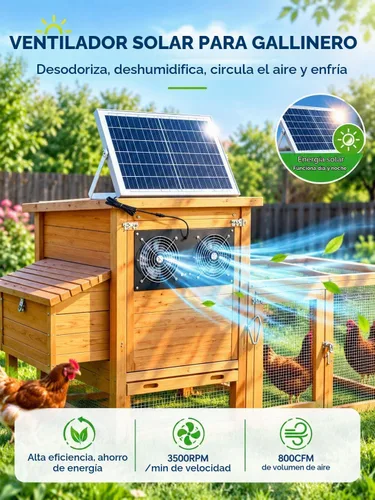 Vista 4 de Ventilador solar de 16 pulgadas con batería y temporizador, gallineros